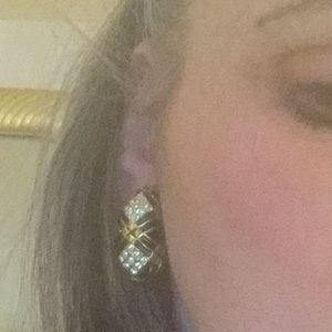 Goldtone black and crystal earrings